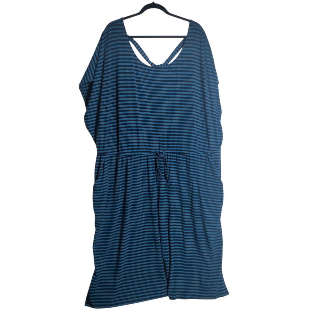 Torrid Teal Black Striped Strappy Back Drawstring Midi Dress Plus Size 6 6X